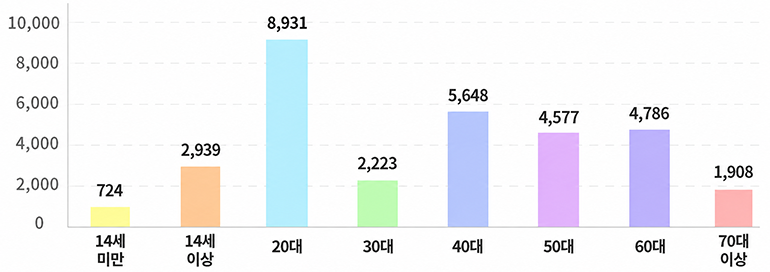 연령별 자원봉사활동 실인원